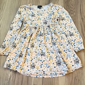 Children's Long Sleeve Pink Racoon Print Dress